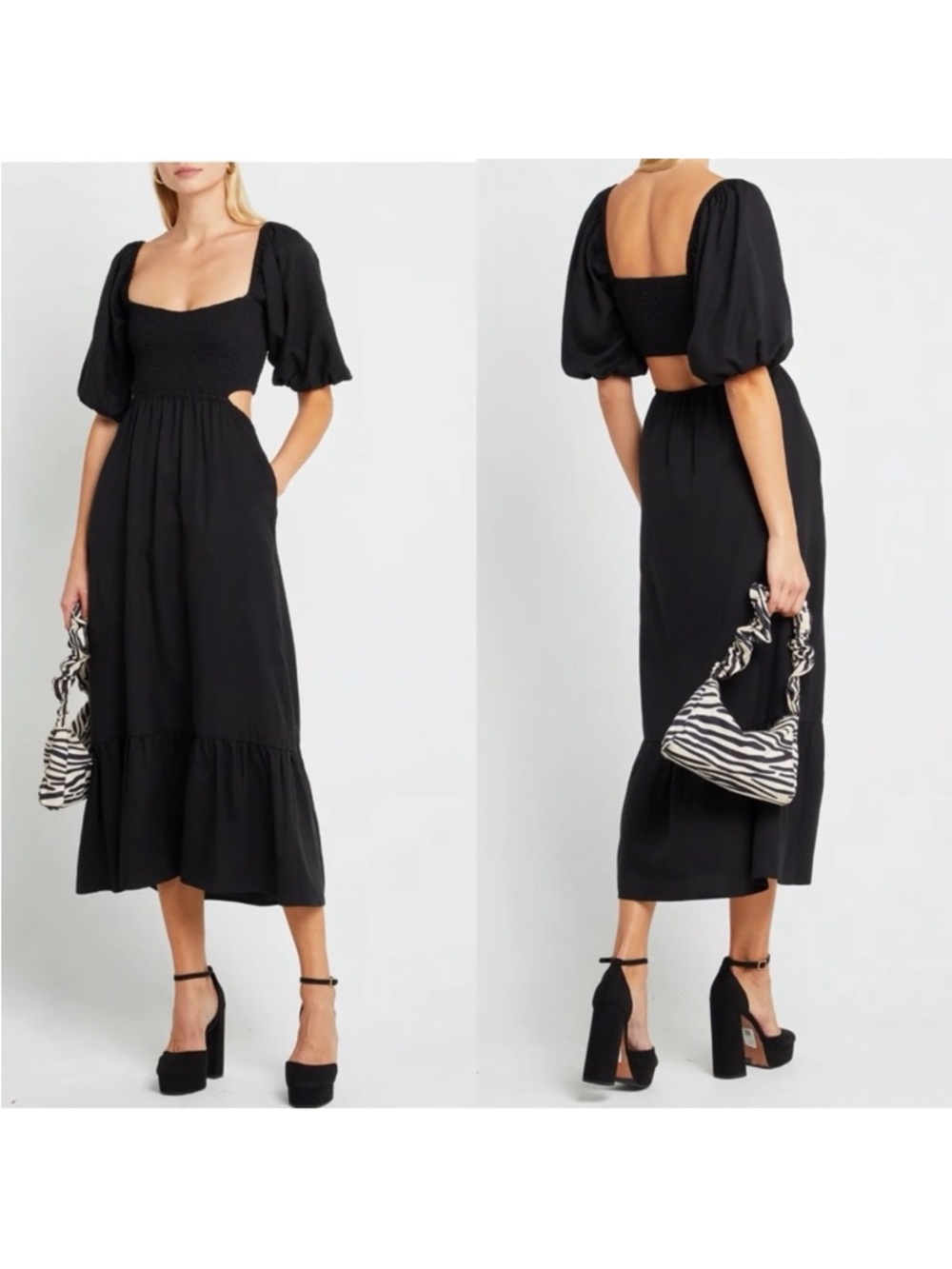 O.P.T. Leighton Maxi Dress in Black - Backless Smocked - Size small